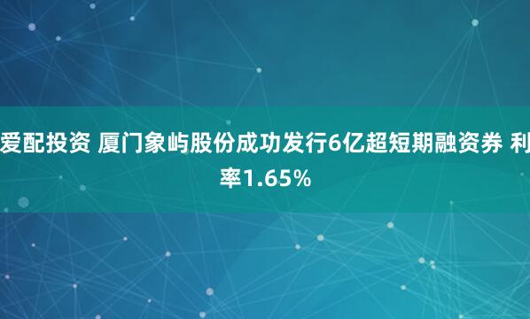 爱配投资 厦门象屿股份成功发行6亿超短期融资券 利率1.65%